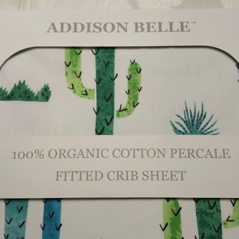 Addison Belle NWT Organic Cotton Percale Fitted Crib Sheet Cactus‎ Print 28x52x9